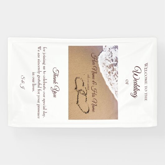 2つのハートが砂の中に 横断幕 (横)