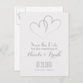 2つのハートが組み合わさって日付を保存 – シルバー 案内ポストカード (正面/裏面)