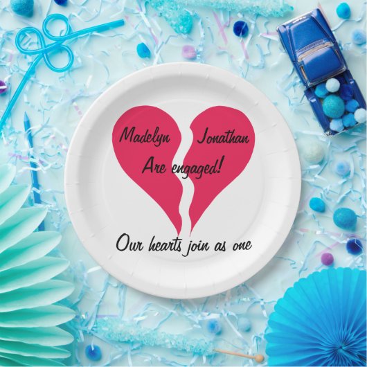 2つのハートが1つの名前として結合パーソナライズされた婚約した ペーパープレート (パーティー)
