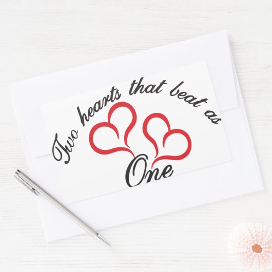 2つのハートそのビートは1として 長方形シール (封筒)