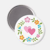 2つのハートと花リース マグネット (正面/裏面)