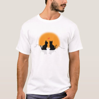 2つのハートと2匹の猫 ロマンチック ラブキャッツ Tシャツ