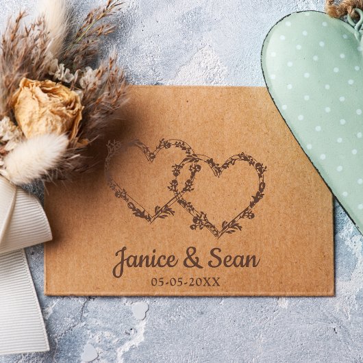 2つのハートに枝とワイルドフラワー ラバースタンプ