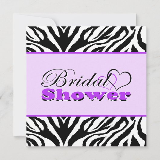 2つのハートのシマウマの紫色のブライダルシャワーのパーティーの招待 招待状 (裏面)