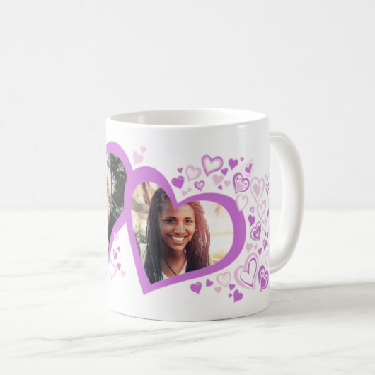 2つのハートのバ結婚ンタイン/の写真紫のマグカップ コーヒーマグカップ (正面右)