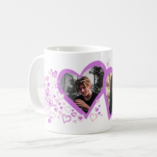 2つのハートのバ結婚ンタイン/の写真紫のマグカップ コーヒーマグカップ (正面左)
