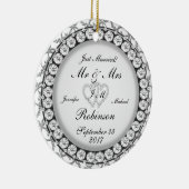 2つのハートのモノグラムの結婚式パターン セラミックオーナメント (右)