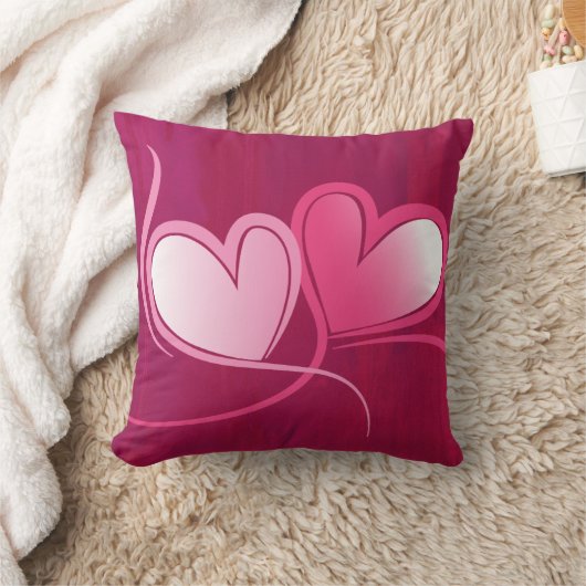 2つのハートの暗い赤紫色ピンクの背景 クッション (ブランケット)