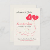 2つのハートの気球のセーブ・ザ・デート案内 招待状 (正面/裏面)