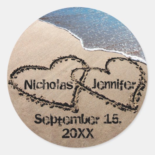 2つのハートの砂のシールのシール ラウンドシール (正面)