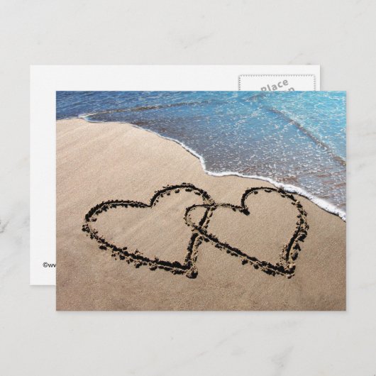 2つのハートの砂のビーチはがき ポストカード (正面/裏面)