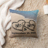 2つのハートの砂のビーチ結婚式枕 クッション (ブランケット)
