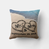 2つのハートの砂のビーチ結婚式枕 クッション (裏面)