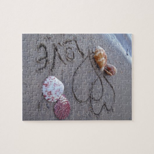 2つのハートの砂の中でシェルと愛 ジグソーパズル (横)