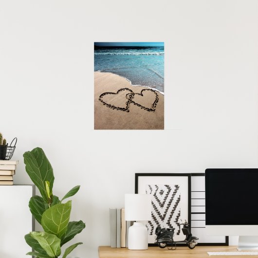 2つのハートの砂の大きな写真のポスタープリント ポスター (ホームオフィス)