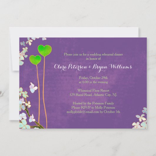 2つのハートの謝肉祭の結婚式のリハーサルの夕食 招待状 (裏面)