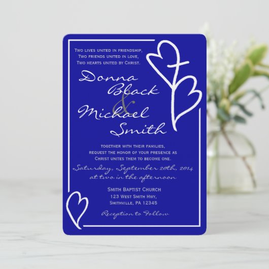 2つのハートは宗教結婚式招待状を交差させます 招待状 (スタンド正面)