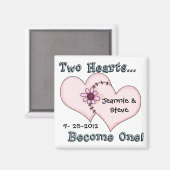 2つのハートを縫い合わせて日付マグネットを保存 マグネット (正面/裏面)