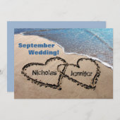 2つのハートインサンドサマービーチ結婚式招待状 招待状 (正面/裏面)
