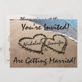 2つのハートインザサンドビーチ結婚式招待状 招待状 (正面/裏面)