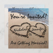 2つのハートインザサンドビーチ結婚式招待状 招待状 (正面/裏面)