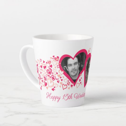 2つのハートカスタム結婚記念日の写真 カフェラテマグ (左アングル)