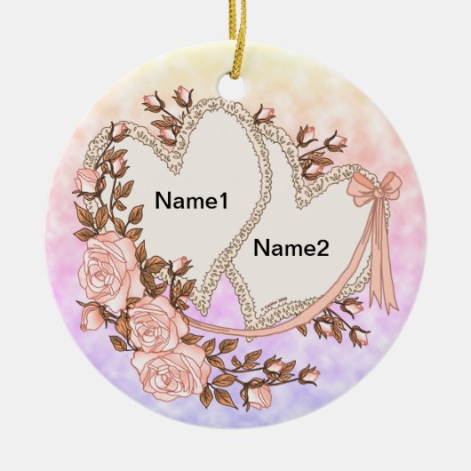 2つのハートカスタム セラミックオーナメント (正面)