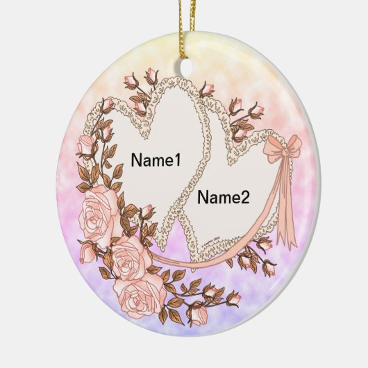 2つのハートカスタム セラミックオーナメント (左)