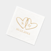 2つのハートカップルのイニシャル&結婚日付シンプル 箔ナプキン (左)