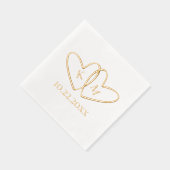 2つのハートカップルのイニシャル&結婚日付シンプル 箔ナプキン (右)