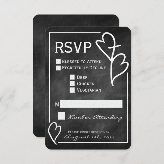 2つのハートクロス宗教結婚式RSVPカード 出欠カード (正面/裏面)