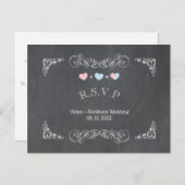 2つのハートシャルボードウェディングRSVP インビテーションポストカード (正面/裏面)