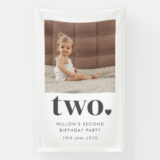 2つのハートスクエア写真第2誕生日 横断幕 (縦)