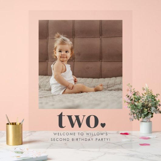 2つのハートスクエア写真2nd誕生日ウェルカムサイン アクリルサイン (ウェディング)