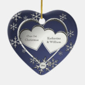 2つのハートスノーフレークフレーム セラミックオーナメント (裏面)