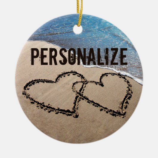 2つのハートズインザサンドオーナメント セラミックオーナメント (正面)