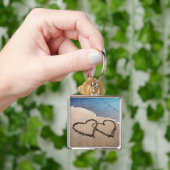 2つのハートズインザサンドラブキーチェーン キーホルダー (手)