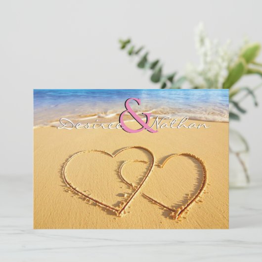 2つのハートズインザサンド結婚式招待状 招待状 (スタンド正面)