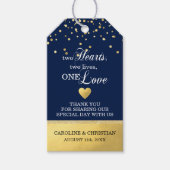 2つのハートツーライフワンラブブルー金ゴールド結婚ズ ギフトタグ (正面)