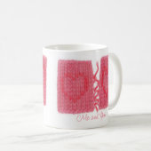 2つのハートニットホワイトマグ+文字 コーヒーマグカップ (正面右)