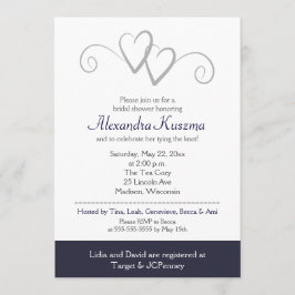 2つのハートネイビー&シルバーブライダルシャワー招待 招待状