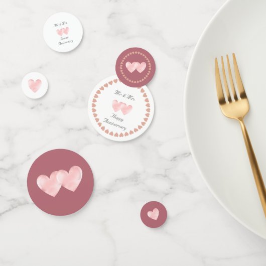 2つのハートハッピーアニバーサリーオンバラ金ゴールド&ホワイト コンフェッティ (グループ)