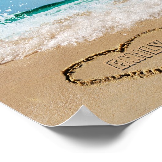 2つのハートパーソナライズされた名の砂の写真 ポスター (角)