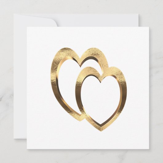 2つのハートフェイクの金ゴールド婚約招待状 (正面)