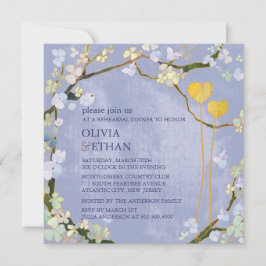 2つのハートブルーエレガントなウェディングリハーサルディナー 招待状