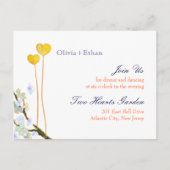 2つのハートホワイトウェディングレセプションエンクロージャ インビテーションポストカード (正面)