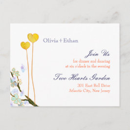 2つのハートホワイトウェディングレセプションエンクロージャ インビテーションポストカード