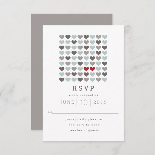 2つのハートモダンウェディングRSVPレスポンスカード 出欠カード (正面/裏面)