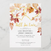 2つのハートモダン秋のカップルでシャワー 箔招待状 (正面)