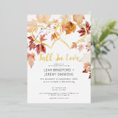 2つのハートモダン秋のカップルでシャワー 箔招待状 (立ち正面)